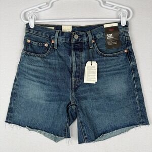NEW Levis 501 High Rise Denim Shorts Womens 27 Button Fly Dark Wash Blue Raw Hem